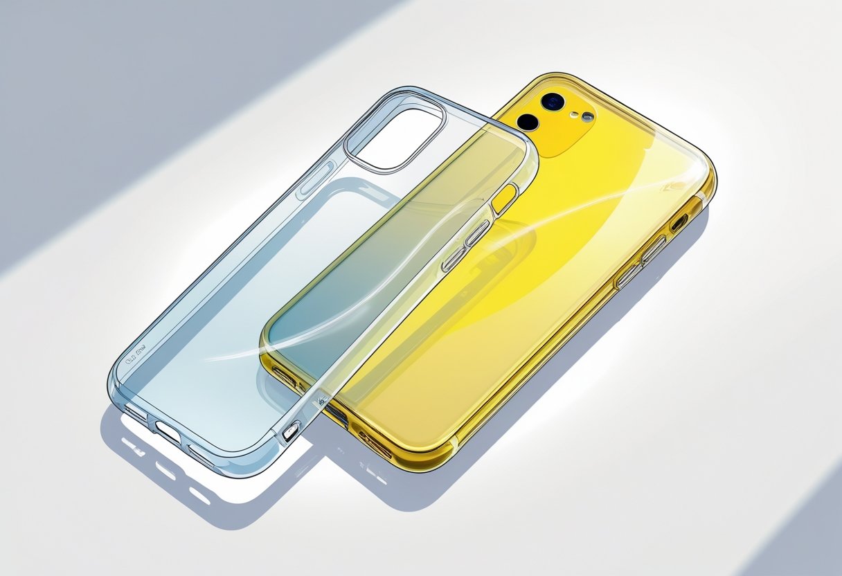 Hvorfor gulner gennemsigtige covers? Alt om årsager og løsninger 3 To gennemsigtige telefoncovers side om side, hvor det ene er klart og det andet er gulligt og misfarvet.